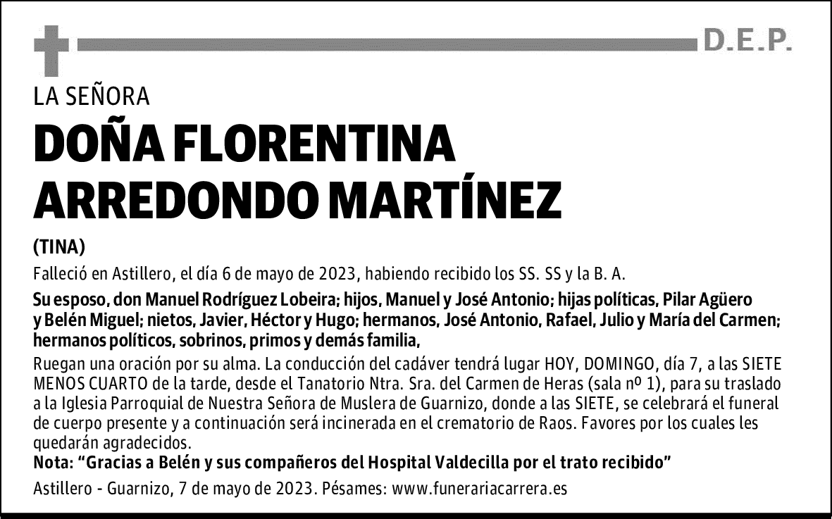DOÑA FLORENTINA ARREDONDO MARTÍNEZ