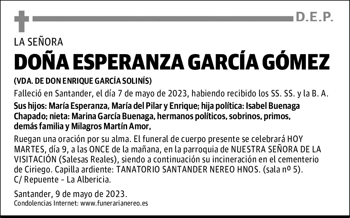 DOÑA ESPERANZA GARCÍA GÓMEZ