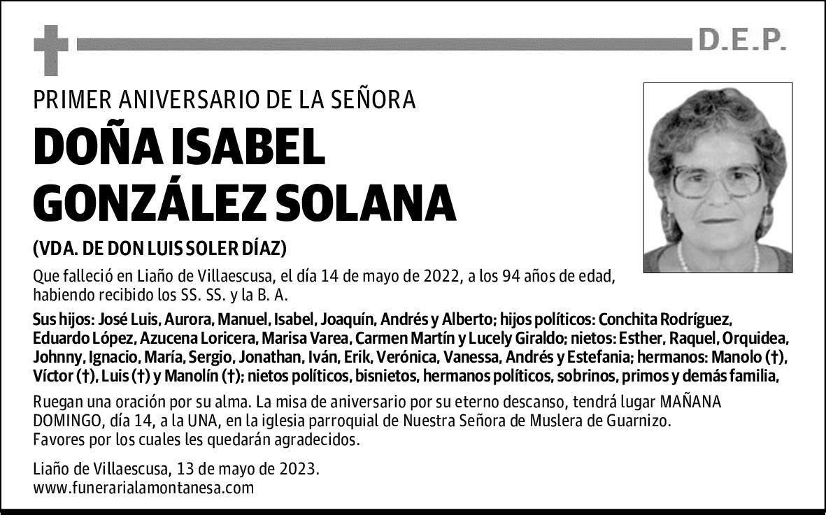 DOÑA ISABEL GONZÁLEZ SOLANA