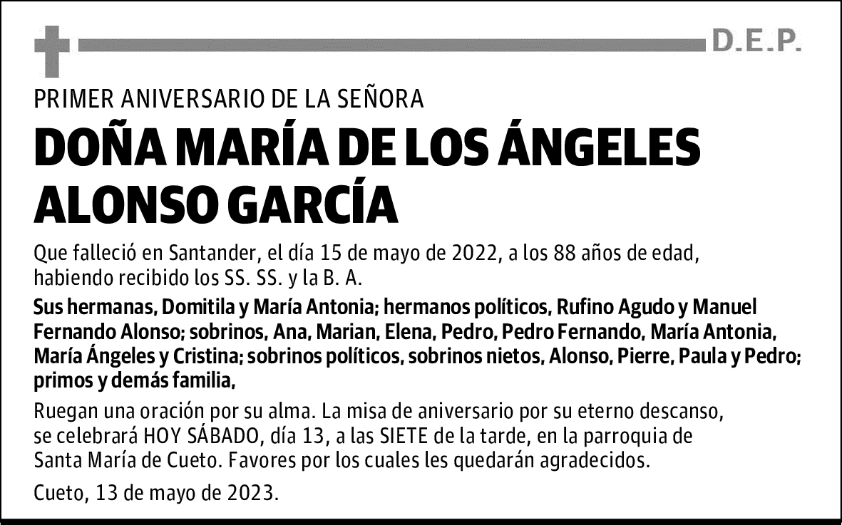 DOÑA MARÍA DE LOS ÁNGELES ALONSO GARCÍA