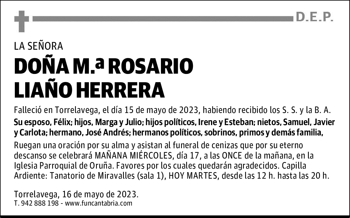 DOÑA M.ª ROSARIO LIAÑO HERRERA
