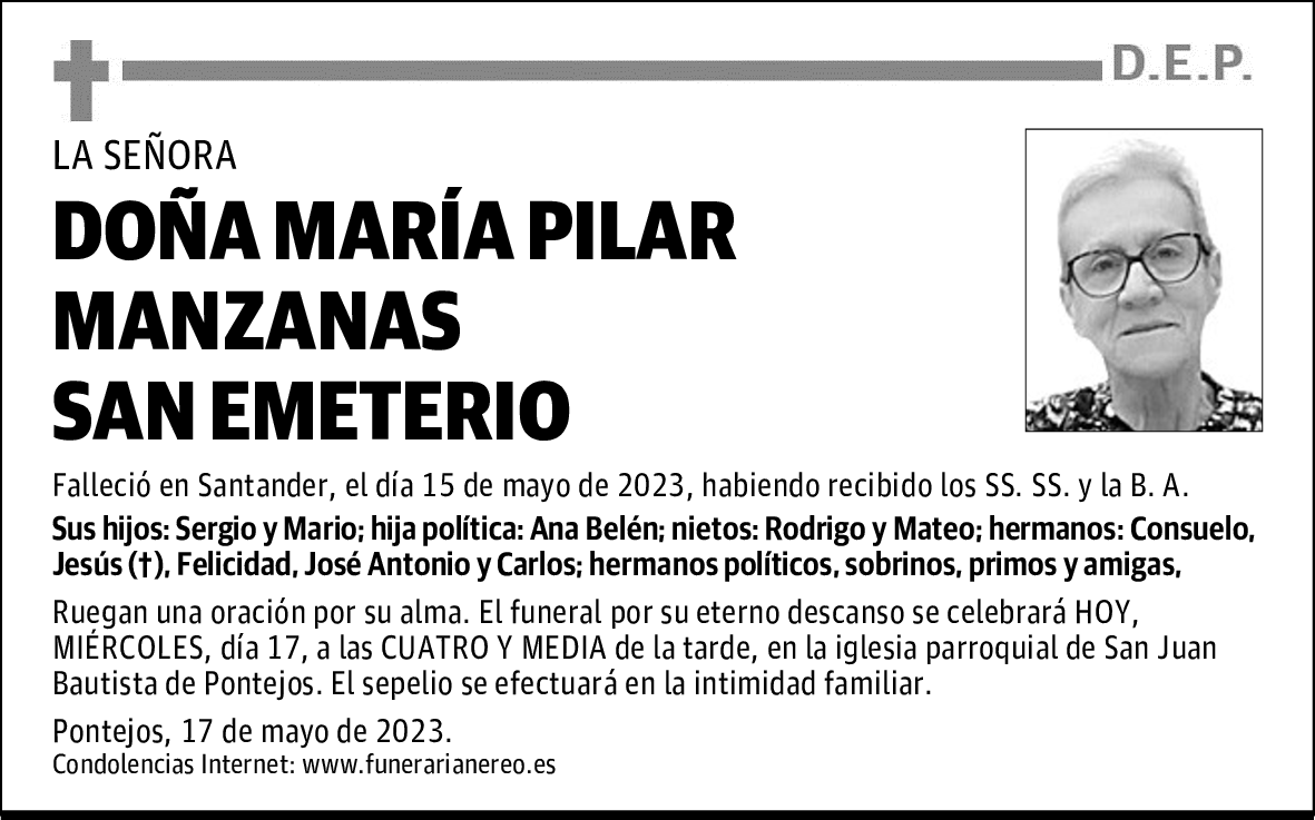 DOÑA MARÍA PILAR MANZANAS SAN EMETERIO