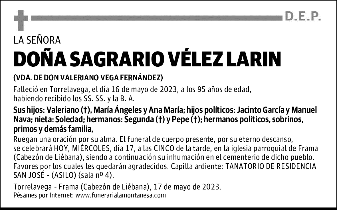 DOÑA SAGRARIO VÉLEZ LARIN