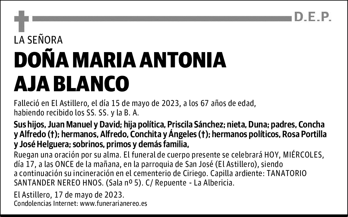 DOÑA MARÍA ANTONIA AJA BLANCO