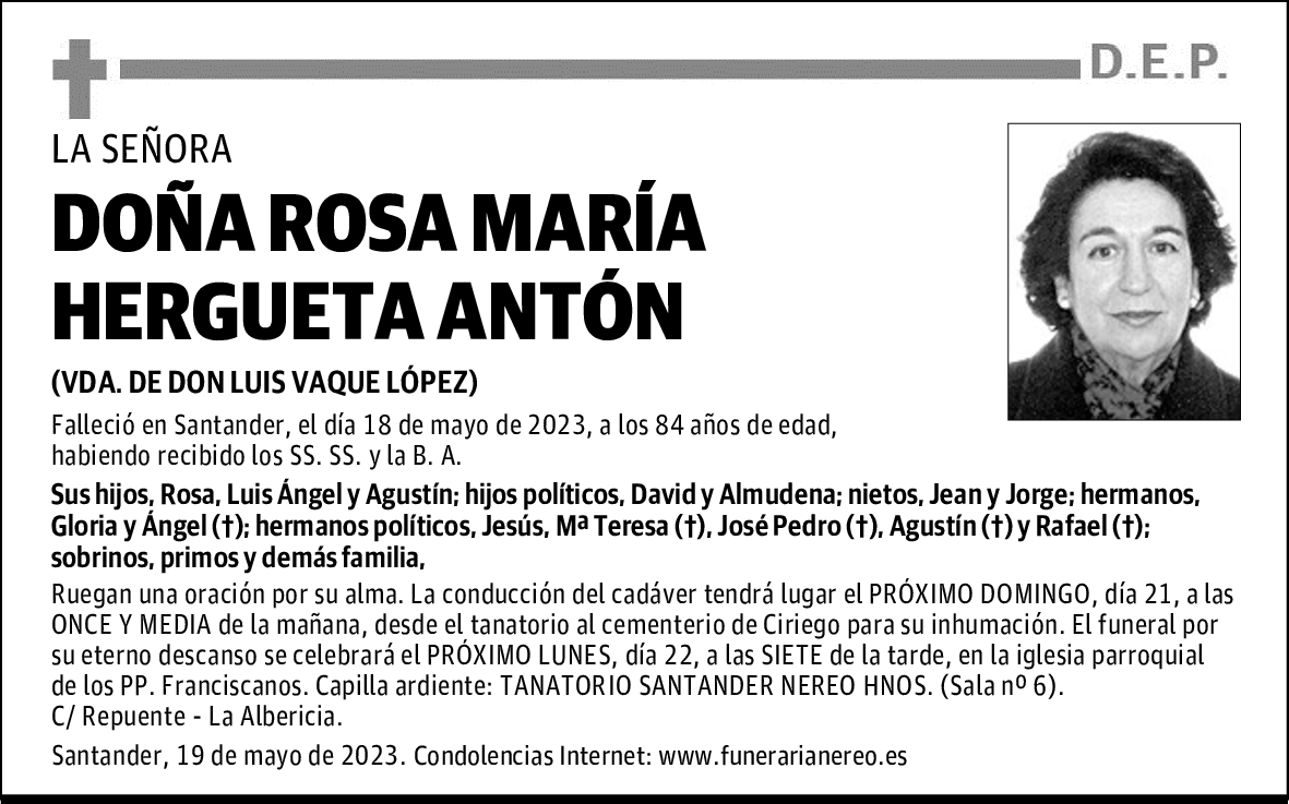 DOÑA ROSA MARÍA HERGUETA ANTÓN