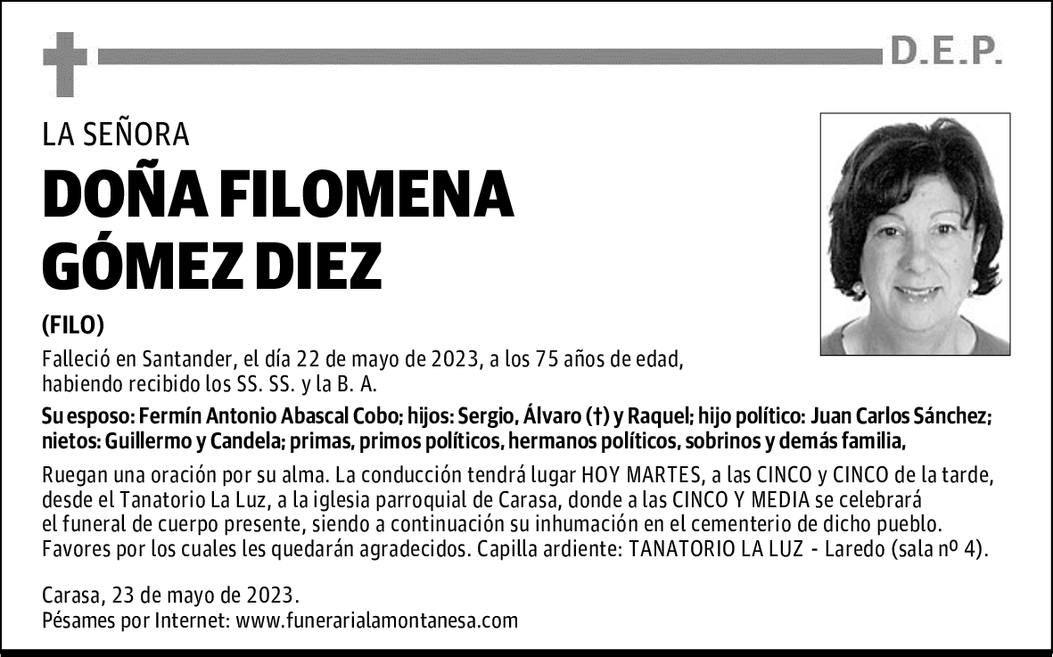 DOÑA FILOMENA GÓMEZ DIEZ