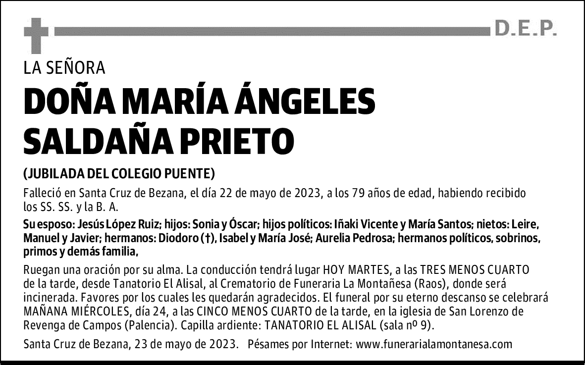 DOÑA MARÍA ÁNGELES SALDAÑA PRIETO