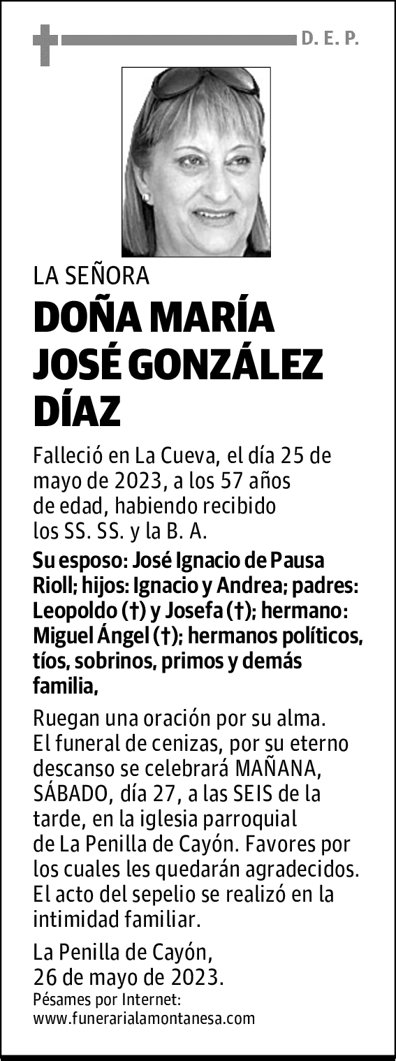 DOÑA MARÍA JOSÉ GONZÁLEZ DÍAZ