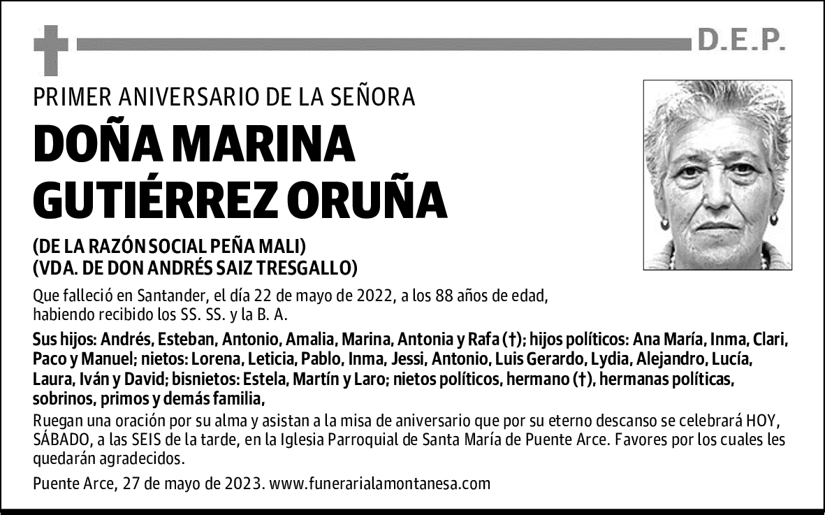 DOÑA MARINA GUTIÉRREZ ORUÑA