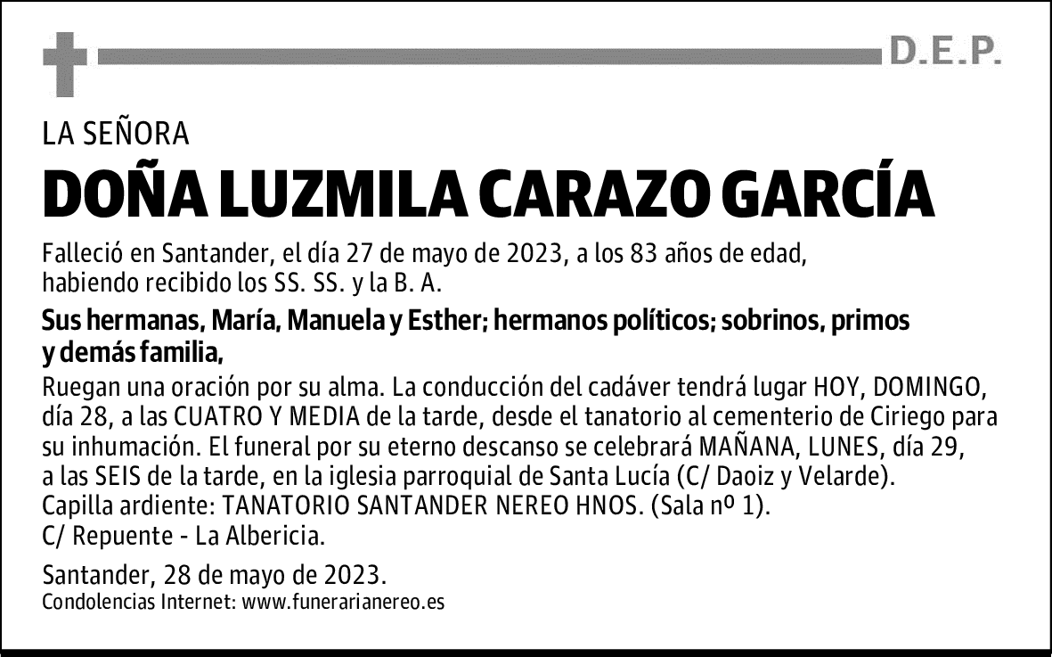DOÑA LUZMILA CARAZO GARCÍA