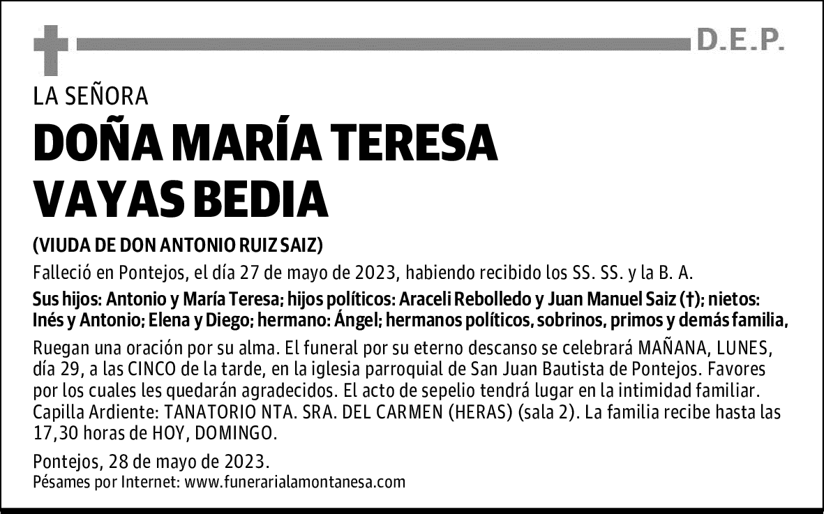DOÑA MARÍA TERESA VAYAS BEDIA