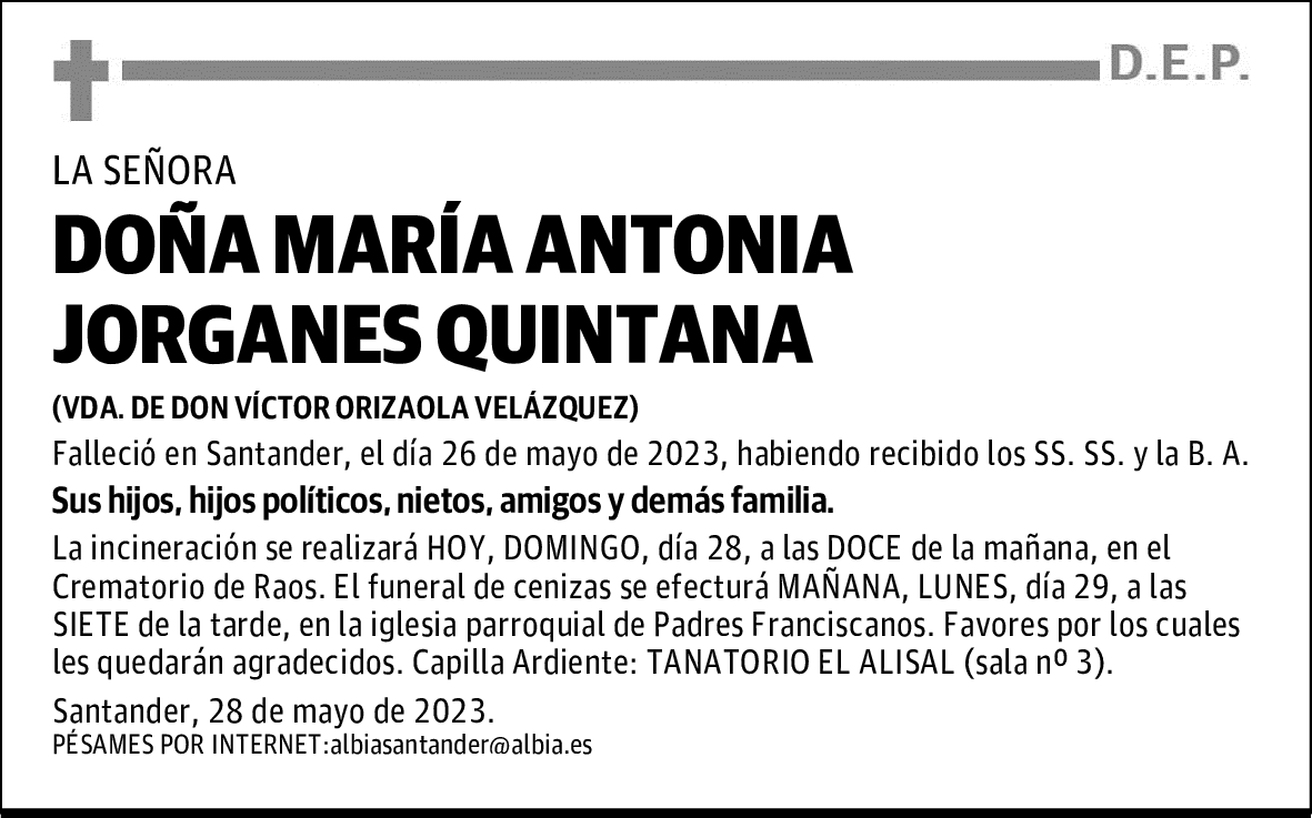 DOÑA MARÍA ANTONIA JORGANES QUINTANA