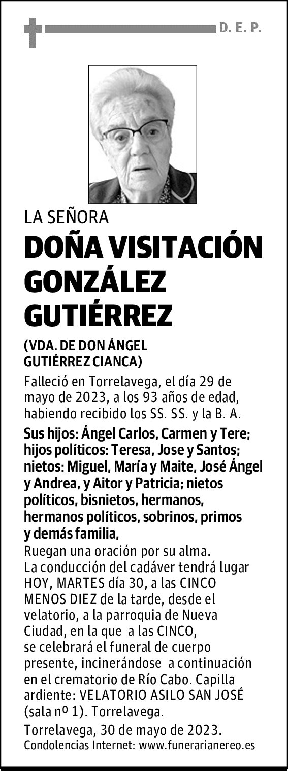 DOÑA VISITACIÓN GONZÁLEZ GUTIÉRREZ