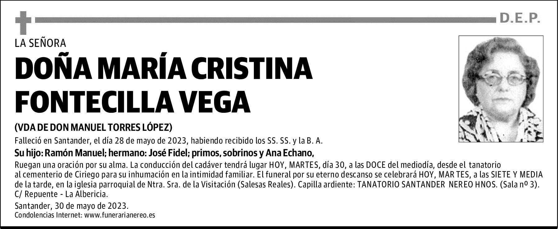 DOÑA MARÍA CRISTINA FONTECILLA VEGA
