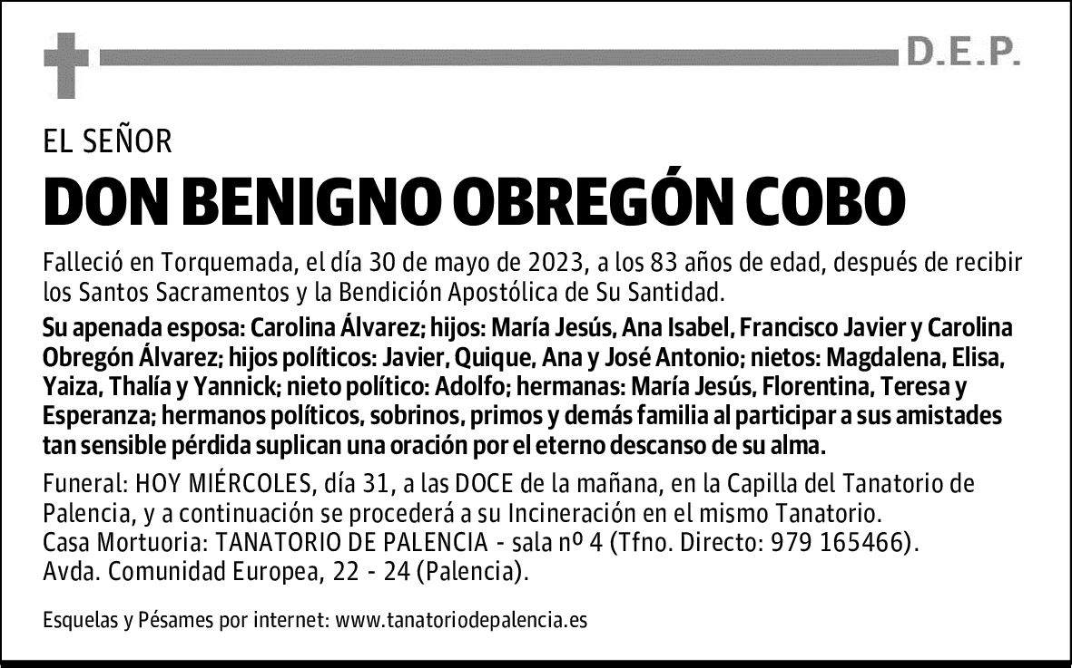 DON BENIGNO OBREGÓN COBO