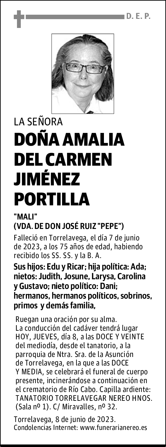 DOÑA AMALIA DEL CARMEN JIMÉNEZ PORTILLA