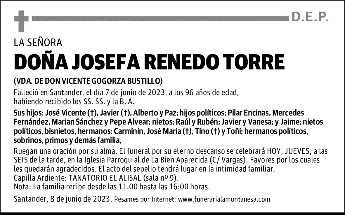 DOÑA JOSEFA RENEDO TORRE