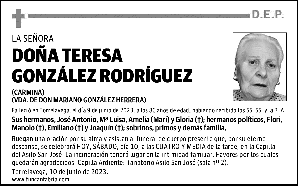 DOÑA TERESA GONZÁLEZ RODRÍGUEZ