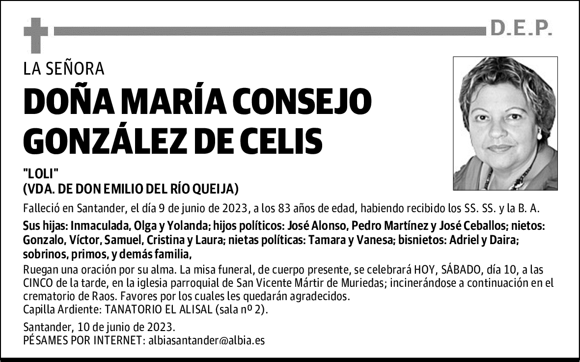 DOÑA MARÍA CONSEJO GONZÁLEZ DE CELIS