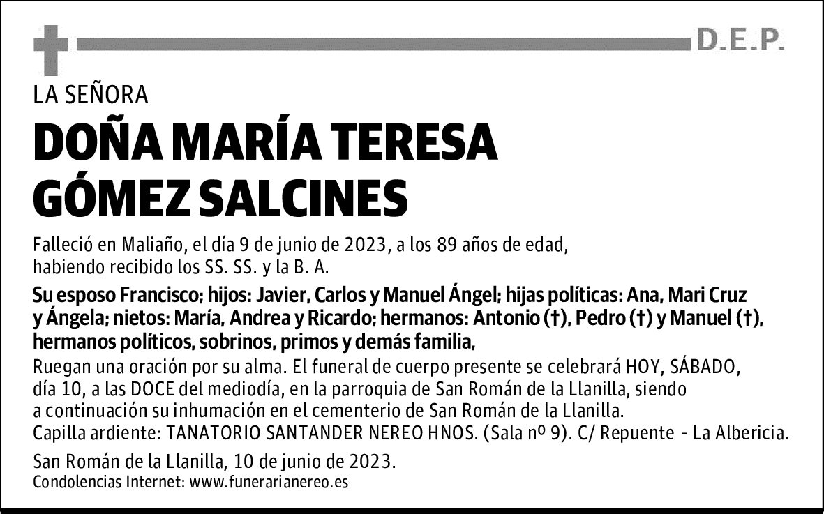 DOÑA MARÍA TERESA GÓMEZ SALCINES