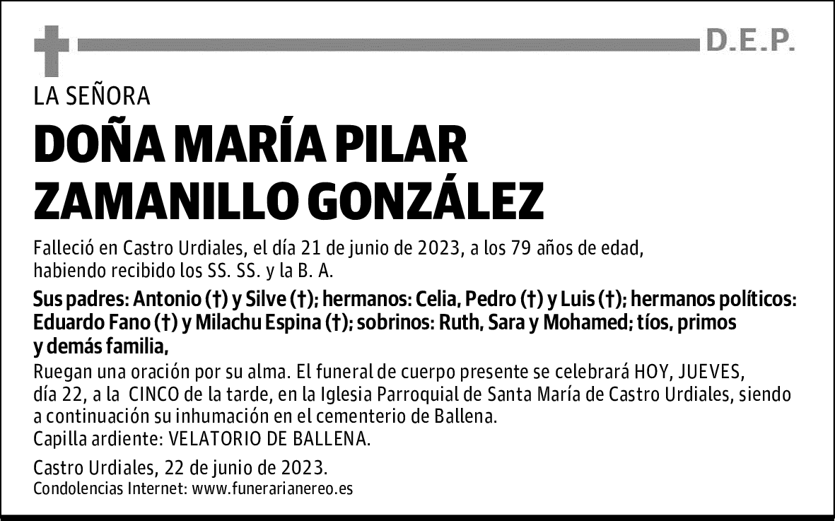 DOÑA MARÍA PILAR ZAMANILLO GONZÁLEZ