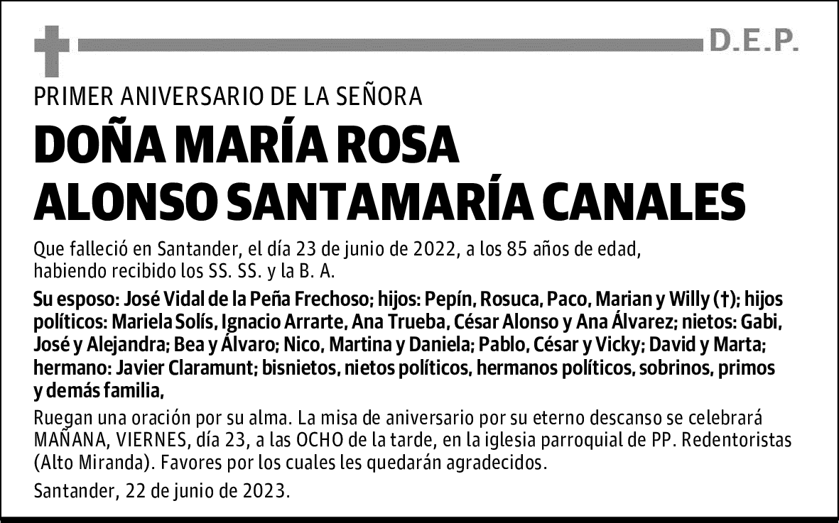 DOÑA MARÍA ROSA ALONSO SANTAMARÍA CANALES