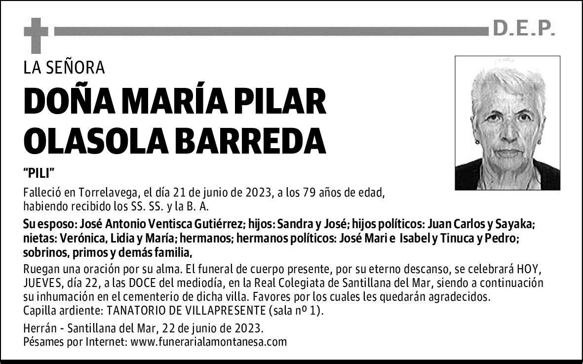DOÑA MARÍA PILAR OLASOLA BARREDA