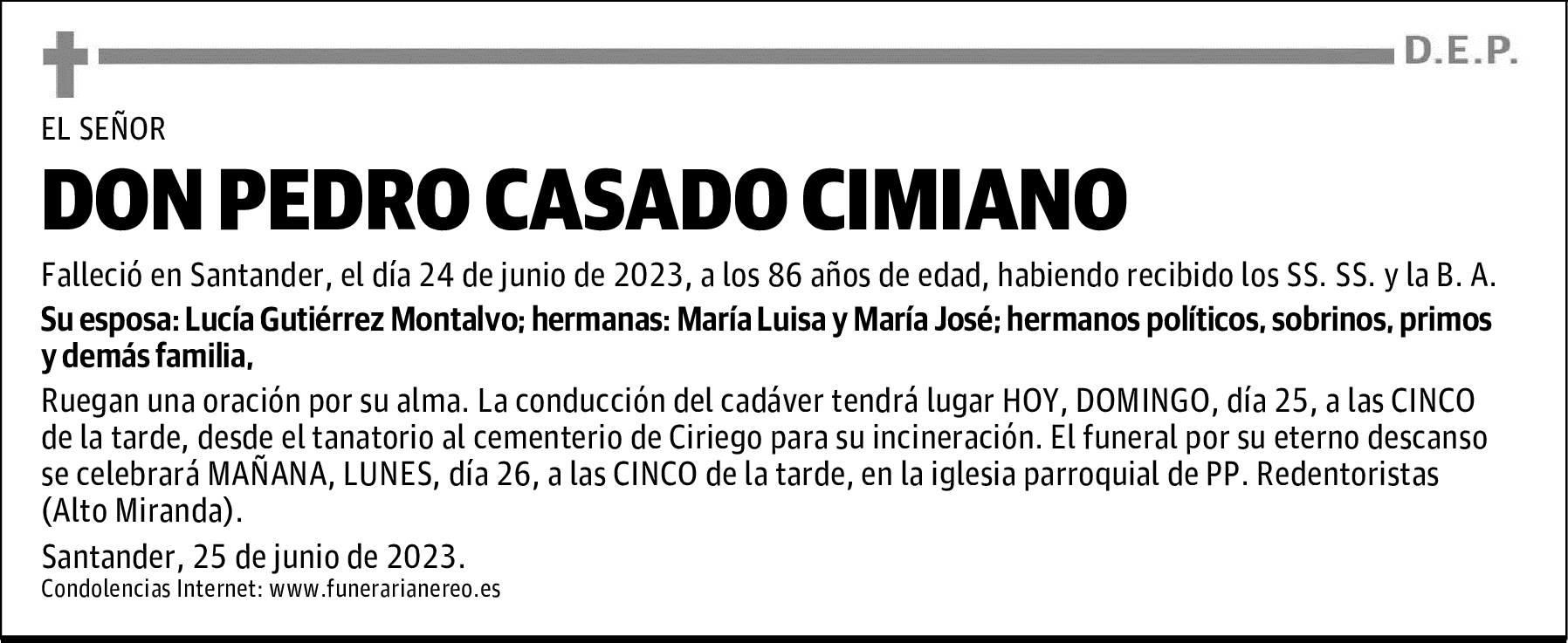 DON PEDRO CASADO CIMIANO