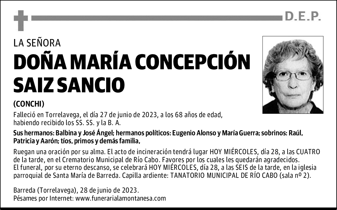 DOÑA MARÍA CONCEPCIÓN SAIZ SANCIO