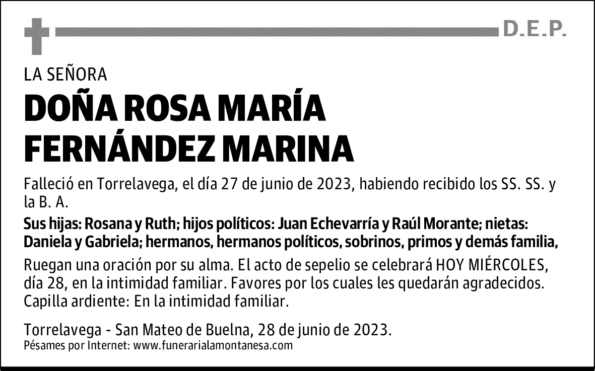 DOÑA ROSA MARÍA FERNÁNDEZ MARINA