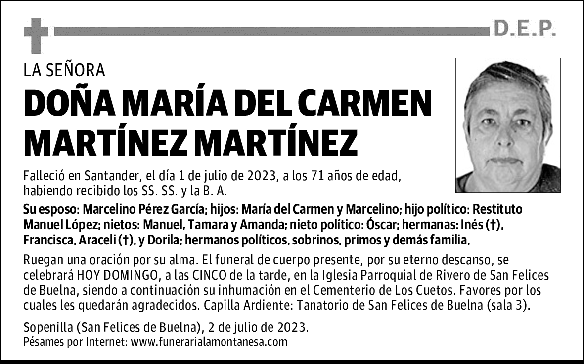 DOÑA MARÍA DEL CARMEN MARTÍNEZ MARTÍNEZ
