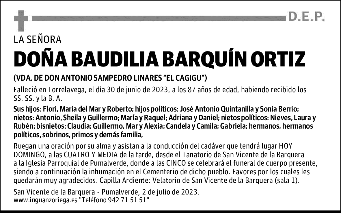DOÑA BAUDILIA BARQUÍN ORTIZ