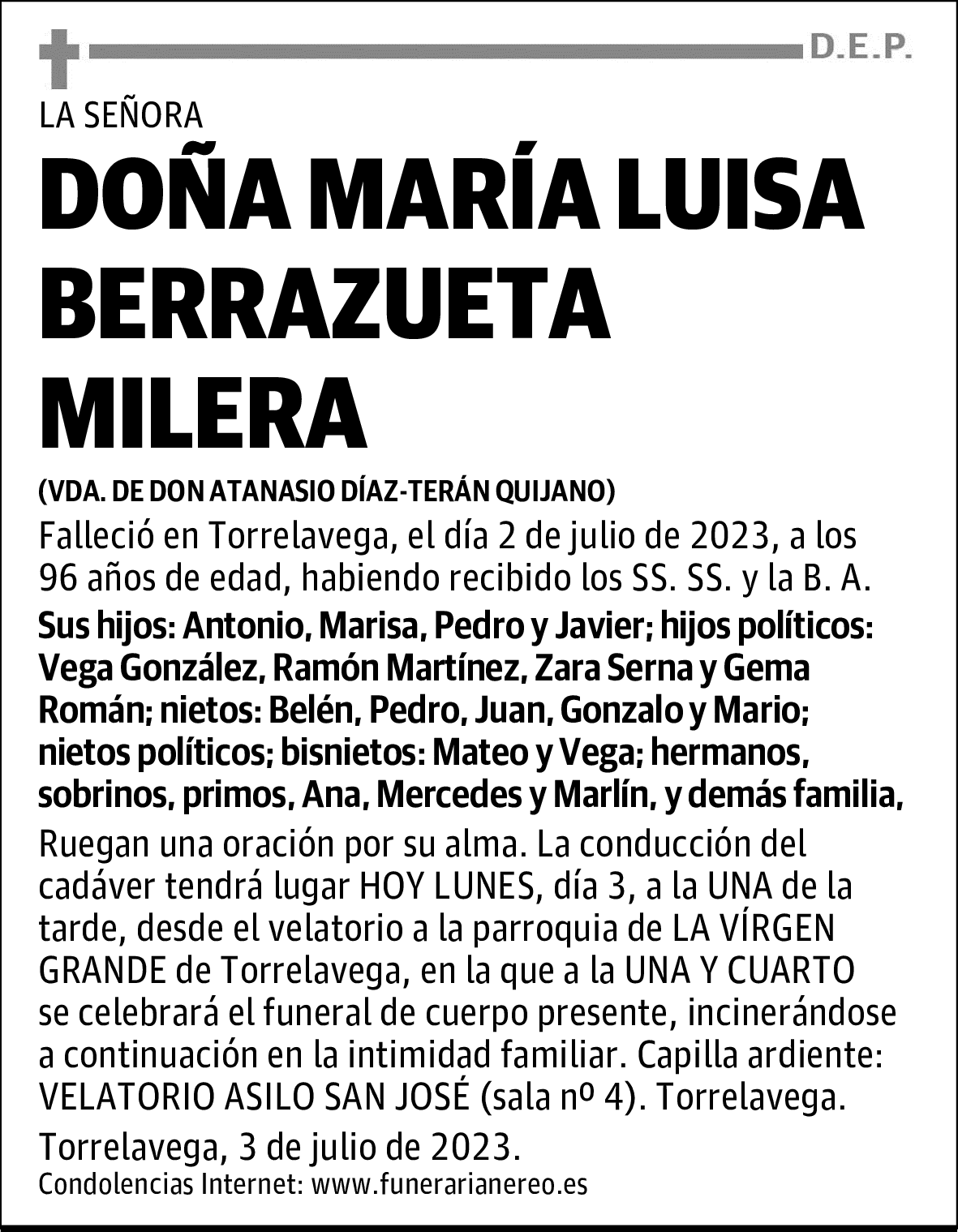 DOÑA MARÍA LUISA BERRAZUETA MILERA