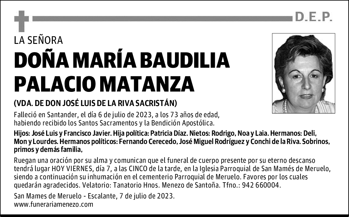 DOÑA MARÍA BAUDILIA PALACIO MATANZA