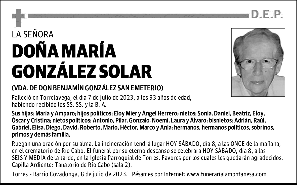 DOÑA MARÍA GONZÁLEZ SOLAR