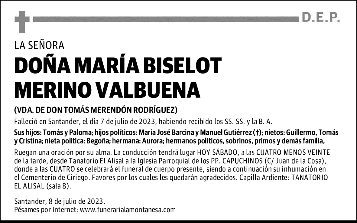 DOÑA MARÍA BISELOT MERINO VALBUENA