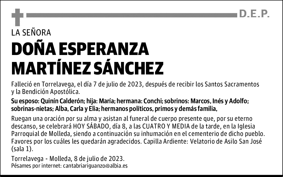 DOÑA ESPERANZA MARTÍNEZ SÁNCHEZ