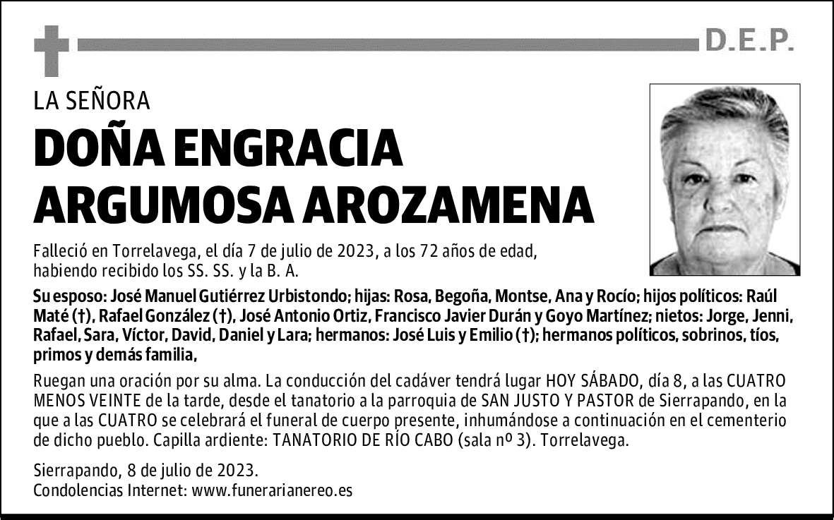 DOÑA ENGRACIA ARGUMOSA AROZAMENA