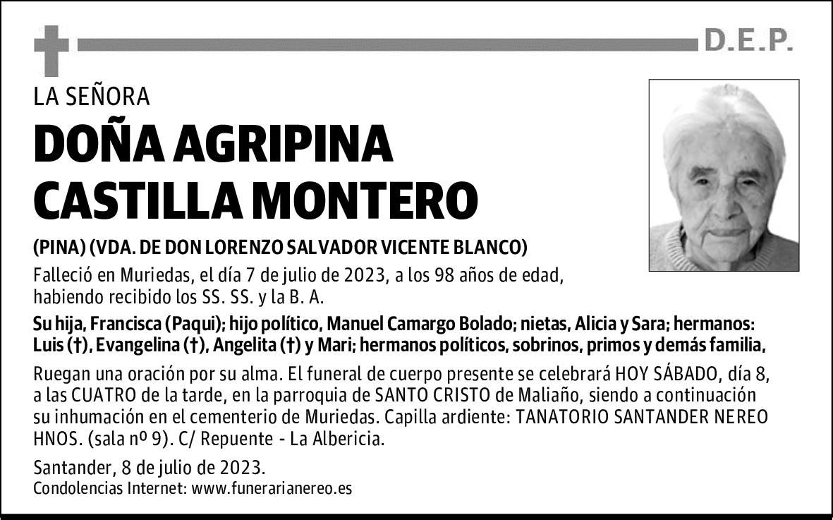 DOÑA AGRIPINA CASTILLA MONTERO