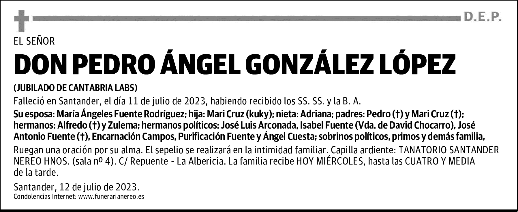 DON PEDRO ÁNGEL GONZÁLEZ LÓPEZ
