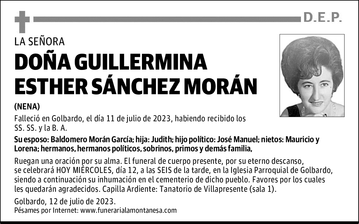 DOÑA GUILLERMINA ESTHER SÁNCHEZ MORÁN