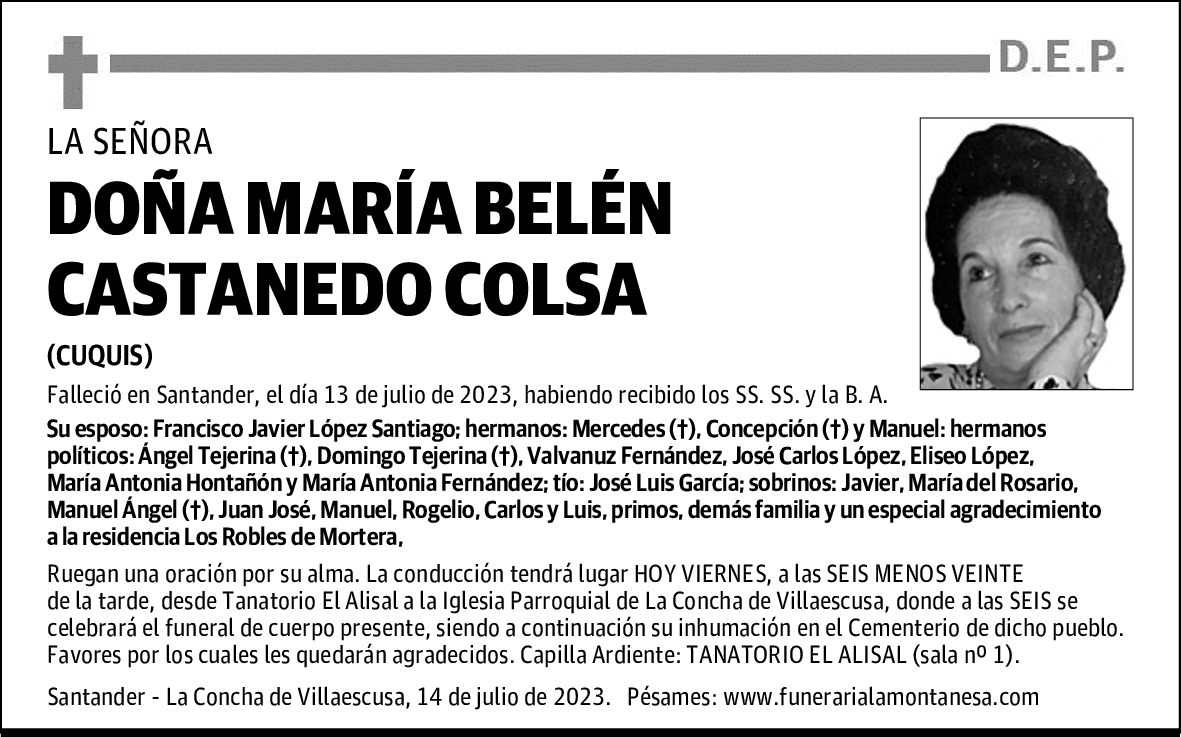 DOÑA MARÍA BELÉN CASTANEDO COLSA