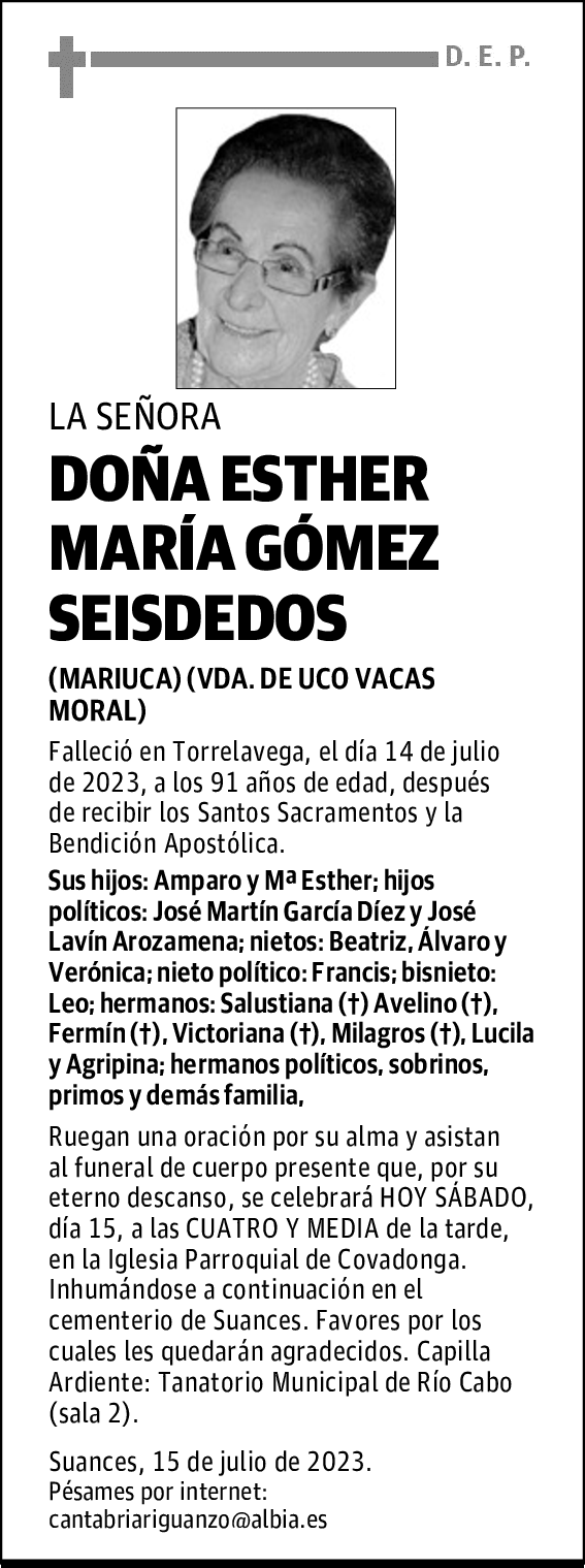 DOÑA ESTHER MARÍA GÓMEZ SEISDEDOS