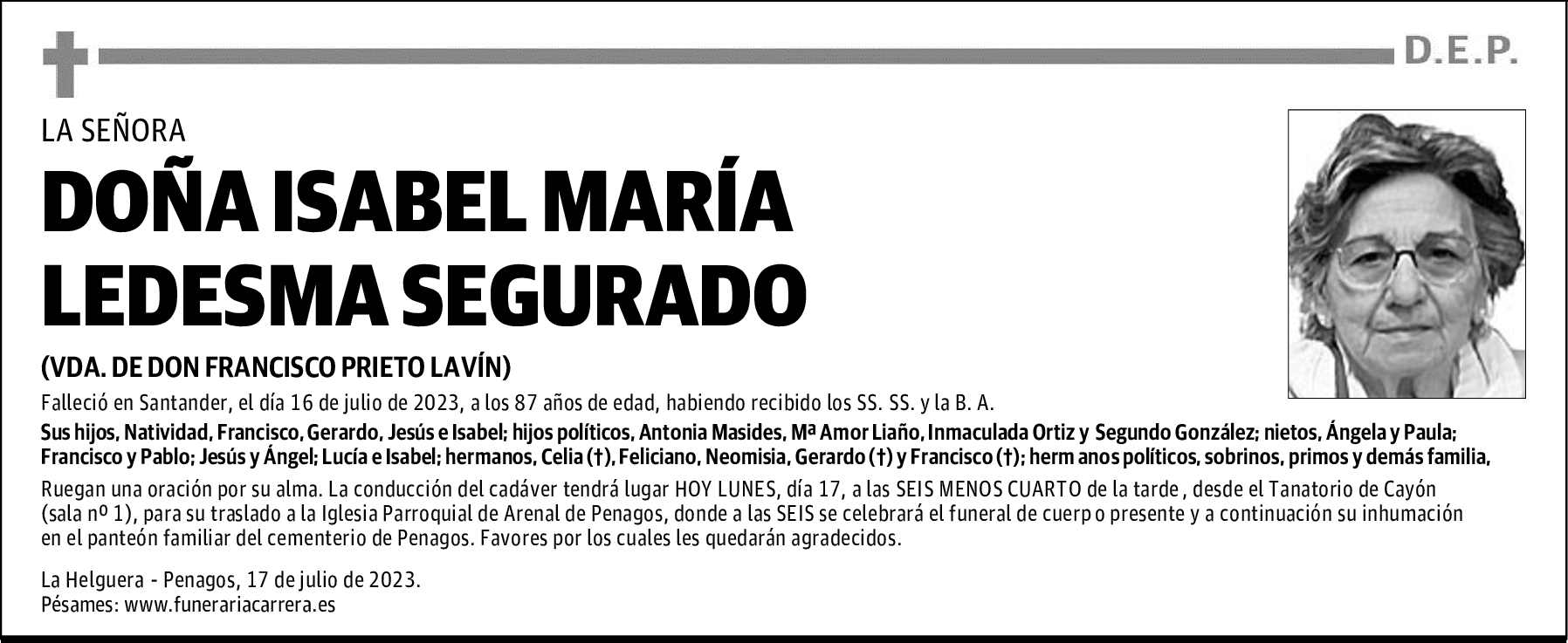 DOÑA ISABEL MARÍA LEDESMA SEGURADO