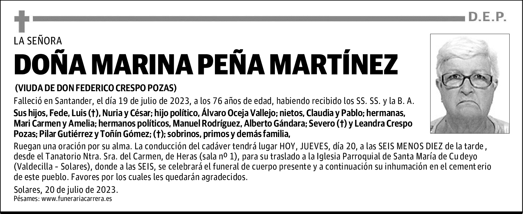 DOÑA MARINA PEÑA MARTÍNEZ