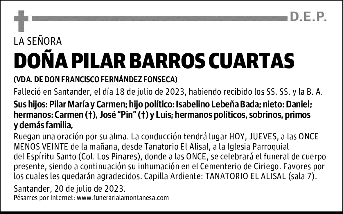 DOÑA PILAR BARROS CUARTAS