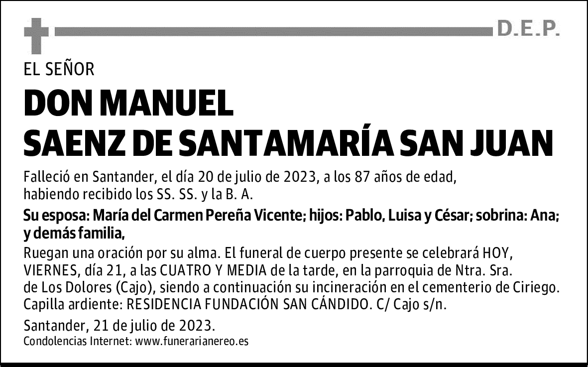 DON MANUEL SAENZ DE SANTAMARÍA SAN JUAN