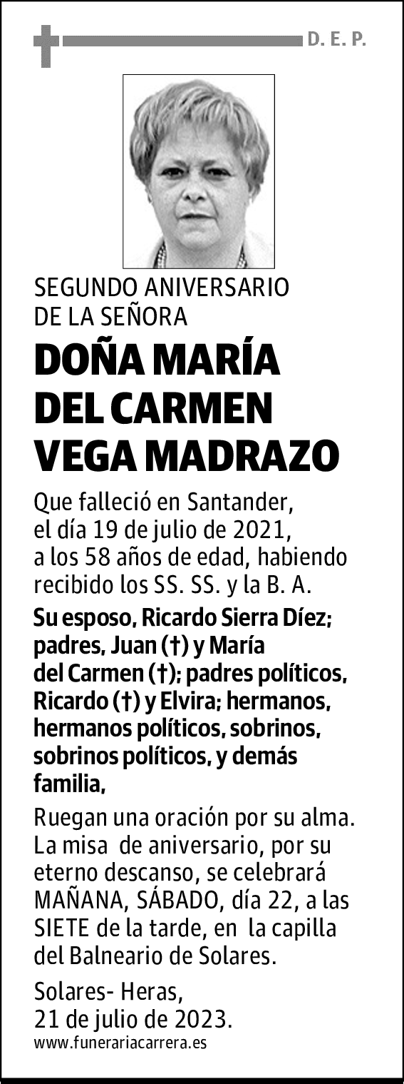 DOÑA MARÍA DEL CARMEN VEGA MADRAZO