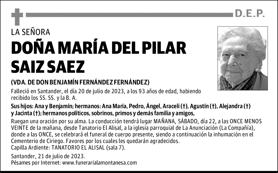 DOÑA MARÍA DEL PILAR SAIZ SAEZ