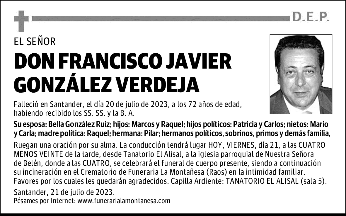 DON FRANCISCO JAVIER GONZÁLEZ VERDEJA